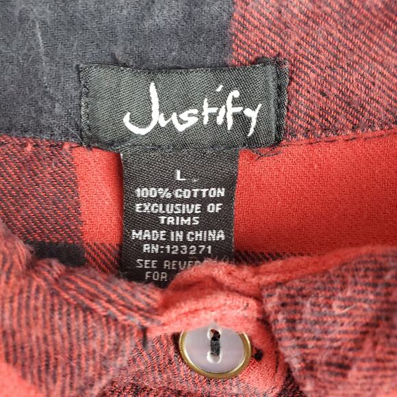 Justify Buffalo Plaid Flannel Button Front Long Sleeve Shirt Top Cotton Size L - Picture 4 of 6